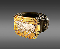 Кожаный ремень с бляшкой Бык Позолота  : фото 3