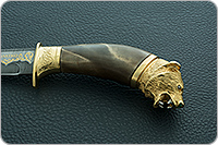 Нож Батыр (литье головы медведя) кап березовый, дамаск, литье медведь : фото 5