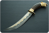 Нож Батыр (литье головы пумы большой) кап березовый, дамаск, литье пума : фото 2