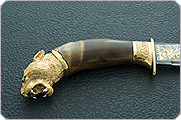 Нож Батыр (литье головы пумы большой) кап березовый, дамаск, литье пума : фото 5