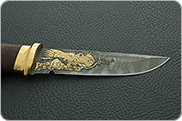 Нож Н8-Спецназ с гравировкой орла мореный орех, черный дамаск, латунь покрытая золотом : фото 8