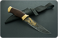 Нож Н8-Спецназ с гравировкой орла мореный орех, черный дамаск, латунь покрытая золотом : фото 11