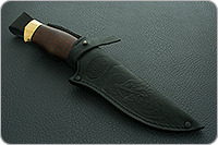 Нож Н8-Спецназ с гравировкой орла мореный орех, черный дамаск, латунь покрытая золотом : фото 12