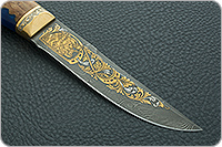 Нож НР2 Полярник нержавеющий дамаск, латунь покрытая золотом, золочение клинка : фото 4