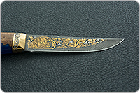 Нож НР2 Полярник нержавеющий дамаск, латунь покрытая золотом, золочение клинка : фото 7