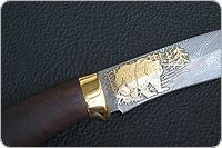 Нож Н6 Александр II береза, нержавеющий дамаск, латунь покрытая золотом : фото 11