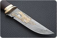 Нож Н8-Спецназ мореный орех, контрастный дамаск, латунь покрытая золотом : фото 4