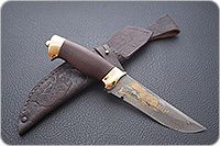 Нож Н8-Спецназ мореный орех, контрастный дамаск, латунь покрытая золотом : фото 8