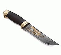 Нож Н8-Спецназ мореный орех, контрастный дамаск, латунь покрытая золотом : фото 10