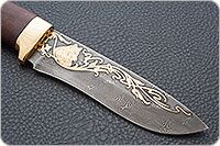 Нож Н6 Александр II береза, черный дамаск, латунь покрытая золотом : фото 4