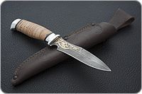 Нож Н21 Пилигрим береста, черный дамаск, алюминий : фото 6