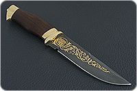 Нож Н8-Спецназ мореный орех, черный дамаск, латунь покрытая золотом : фото 10