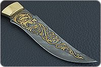 Нож Н27 Башкорт береза, черный дамаск, латунь покрытая золотом : фото 4