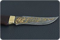 Нож Н27 Башкорт береза, черный дамаск, латунь покрытая золотом : фото 7