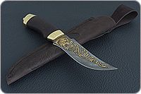 Нож Н27 Башкорт береза, черный дамаск, латунь покрытая золотом : фото 9