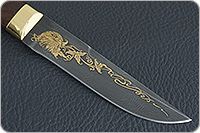 Нож НР2 Полярник береза, черный дамаск, латунь покрытая золотом : фото 4