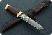 Нож Н10 Телохранитель береза, нержавеющий дамаск, латунь покрытая золотом : фото 10