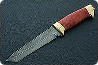 Нож Н10 Телохранитель стабилизированная карельская береза, нержавеющий дамаск, латунь покрытая золотом : фото 2