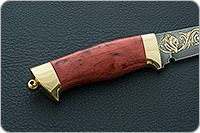 Нож Н10 Телохранитель стабилизированная карельская береза, нержавеющий дамаск, латунь покрытая золотом : фото 5