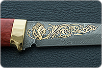 Нож Н10 Телохранитель стабилизированная карельская береза, нержавеющий дамаск, латунь покрытая золотом : фото 8