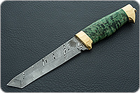 Нож Н10 Телохранитель стабилизированная карельская береза, контрастный дамаск, латунь покрытая золотом : фото 2