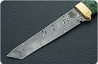 Нож Н10 Телохранитель стабилизированная карельская береза, контрастный дамаск, латунь покрытая золотом : фото 3