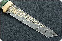 Нож Н10 Телохранитель стабилизированная карельская береза, контрастный дамаск, латунь покрытая золотом : фото 4