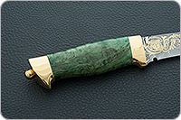 Нож Н10 Телохранитель стабилизированная карельская береза, контрастный дамаск, латунь покрытая золотом : фото 5