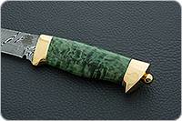 Нож Н10 Телохранитель стабилизированная карельская береза, контрастный дамаск, латунь покрытая золотом : фото 6