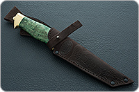 Нож Н10 Телохранитель стабилизированная карельская береза, контрастный дамаск, латунь покрытая золотом : фото 11