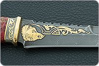 Нож Н69  Морской стабилизированная карельская береза, черный дамаск, золочение клинка : фото 8