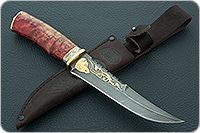 Нож Н69  Морской стабилизированная карельская береза, черный дамаск, золочение клинка : фото 10