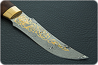 Нож Н27 Башкорт береза, контрастный дамаск, латунь покрытая золотом : фото 4