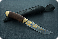 Нож Н27 Башкорт береза, контрастный дамаск, латунь покрытая золотом : фото 10