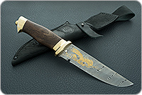 Нож Н8-Спецназ мореный орех, контрастный дамаск, латунь покрытая золотом : фото 10