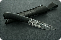 Нож НР3  Гумбольт  (гравировка никель) наборная кожа, черный дамаск, текстолит : фото 9